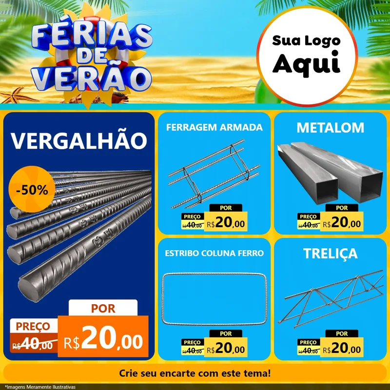 Modelo de Rede Social para Feed Facebook com o tema Férias de Verão para Ferragens
