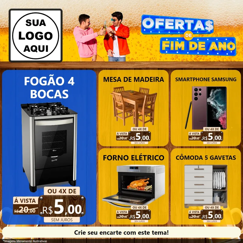 Modelo de Rede Social para Feed Facebook com o tema Ofertas de Fim de Ano para Móveis e Eletro