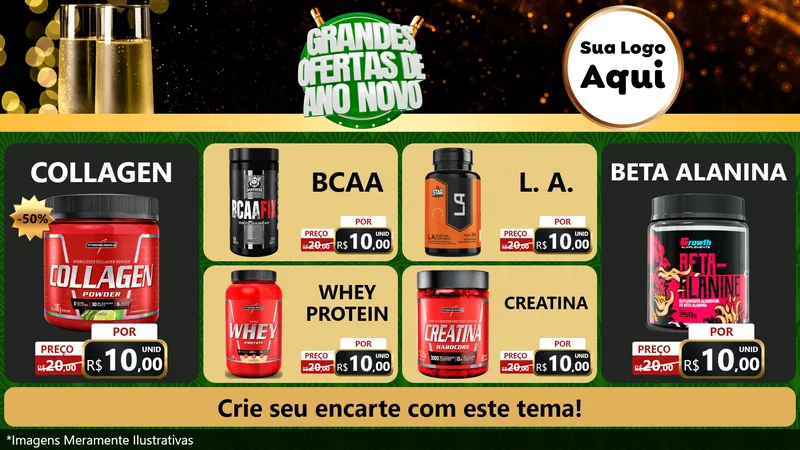 Modelo de TV para TV Horizontal com o tema Grandes Ofertas de Ano Novo para Suplementos alimentares