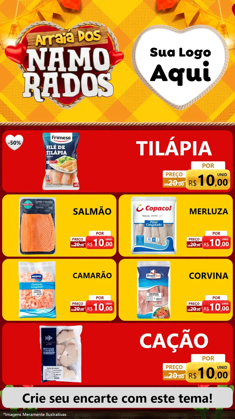 Modelo de TV para TV Vertical com o tema Arraiá dos Namorados para Peixaria