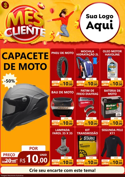 Modelo de Encarte para Encarte A4 Vertical com o tema Mês do Cliente para Moto peças