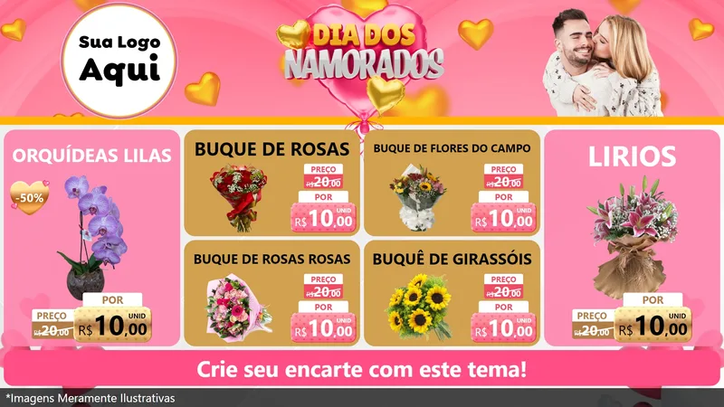 Modelo de TV para TV Horizontal com o tema Dia dos Namorados para Floricultura e jardim