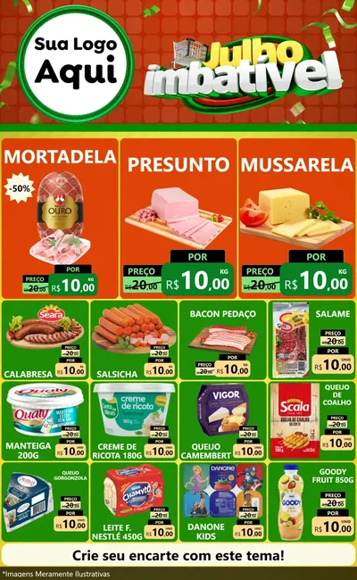 Modelo de Encarte para Encarte Grande com o tema Julho Imbatível para Frios e Laticínios