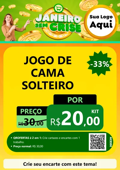 Modelo de Cartaz para Cartaz A4 Vertical com o tema Janeiro Sem Crise para Cama, Mesa e Banho