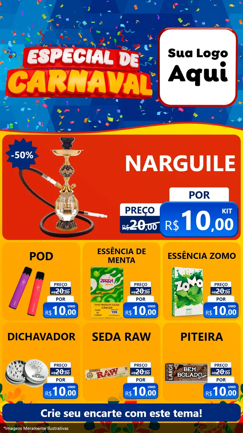 Modelo de Rede Social para Stories com o tema Especial de Carnaval para Tabacaria