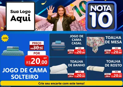 Modelo de Encarte para Encarte A4 Horizontal com o tema Nota 10 para Cama, Mesa e Banho