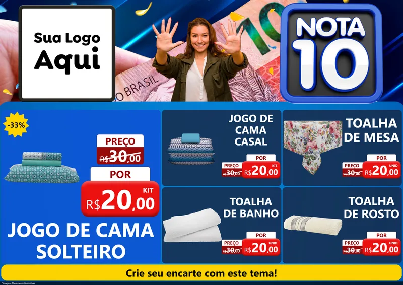 Modelo de Encarte para Encarte A4 Horizontal com o tema Nota 10 para Cama, Mesa e Banho