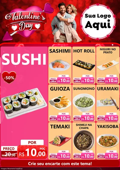 Modelo de Encarte para Encarte A4 Vertical com o tema Valentine's Day para Comida japonesa