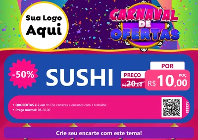Modelo de Cartaz para Cartaz A4 Horizontal com o tema Carnaval de Ofertas para Comida japonesa