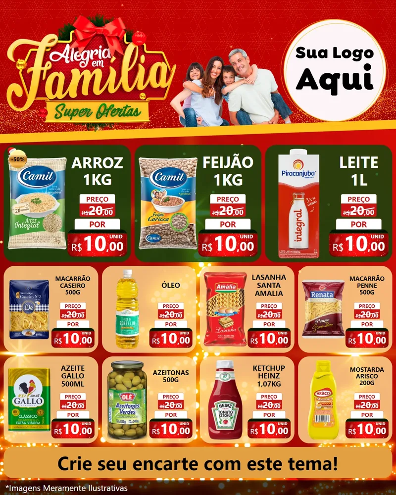 Modelo de Rede Social para Feed Instagram com o tema Alegria em Família Super Ofertas - Natal para Supermercado