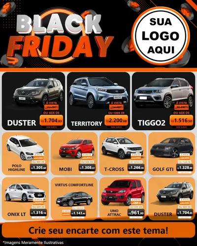 Modelo de Rede Social para Feed Instagram com o tema Black Friday para Concessionaria de Carros