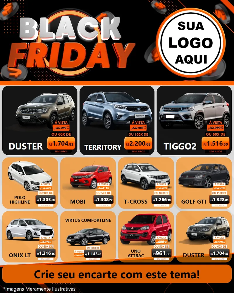 Modelo de Rede Social para Feed Instagram com o tema Black Friday para Concessionaria de Carros