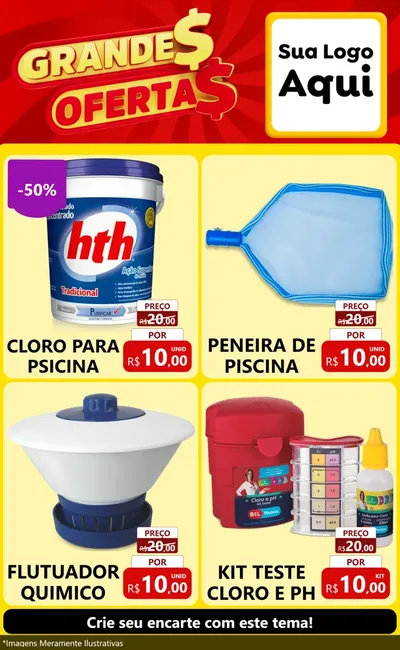 Modelo de Encarte para Encarte Grande com o tema Grandes Ofertas para Produtos para Piscina