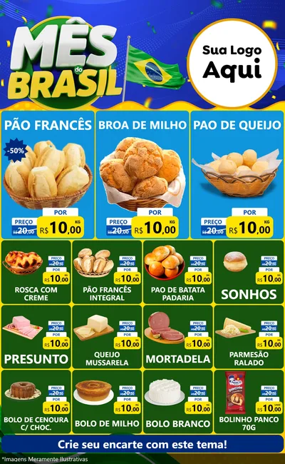 Modelo de Encarte para Encarte Grande com o tema Mês do Brasil para Padaria