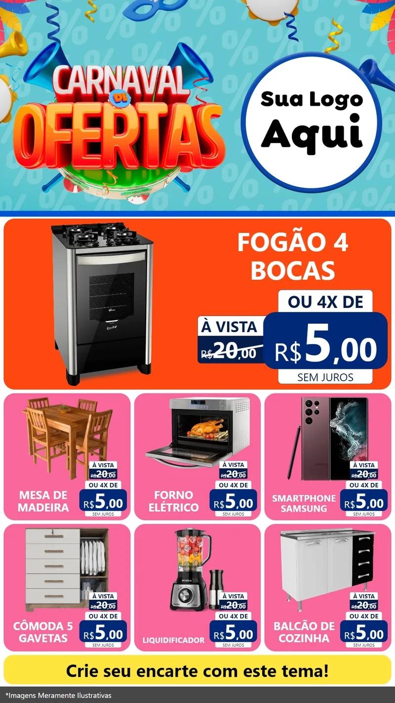 Modelo de Rede Social para Stories com o tema Carnaval de Ofertas para Móveis e Eletro