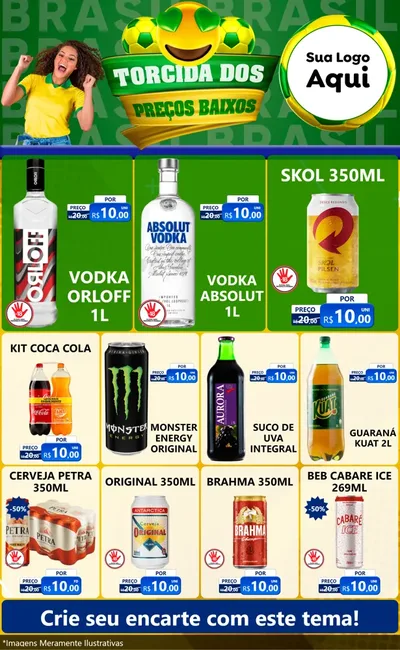 Modelo de Encarte para Encarte Grande com o tema Torcida dos Preços Baixos - Copa para Distribuidora de bebidas