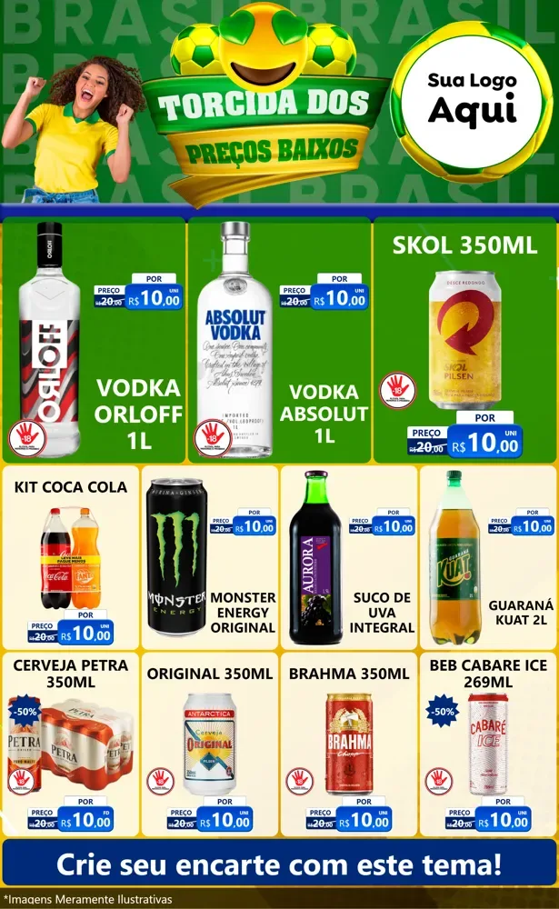 Modelo de Encarte para Encarte Grande com o tema Torcida dos Preços Baixos - Copa para Distribuidora de bebidas