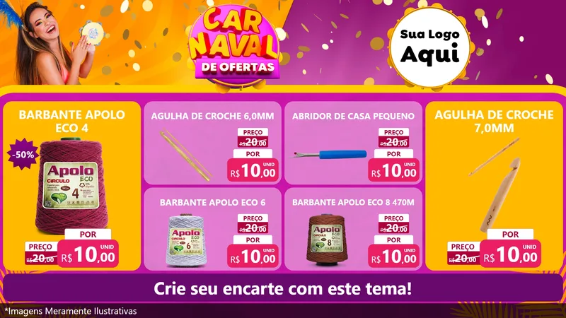 Modelo de TV para TV Horizontal com o tema Carnaval de Ofertas para Armarinho e Aviamentos