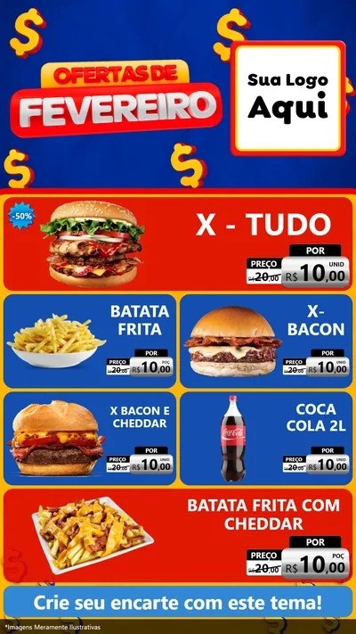 Modelo de TV para TV Vertical com o tema Ofertas de Fevereiro para Hamburgueria