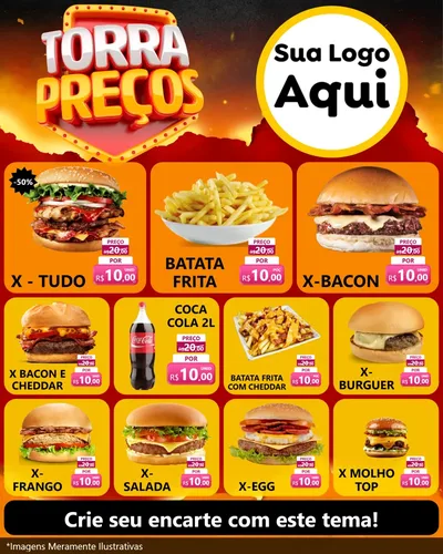 Modelo de Rede Social para Feed Instagram com o tema Torra Preços para Hamburgueria
