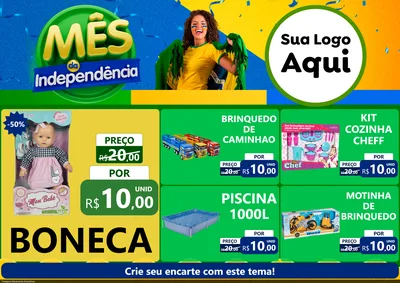 Modelo de Encarte para Encarte A4 Horizontal com o tema Mês da Independência para Brinquedos
