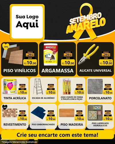 Modelo de Rede Social para Feed Instagram com o tema Setembro Amarelo para Material para Construção