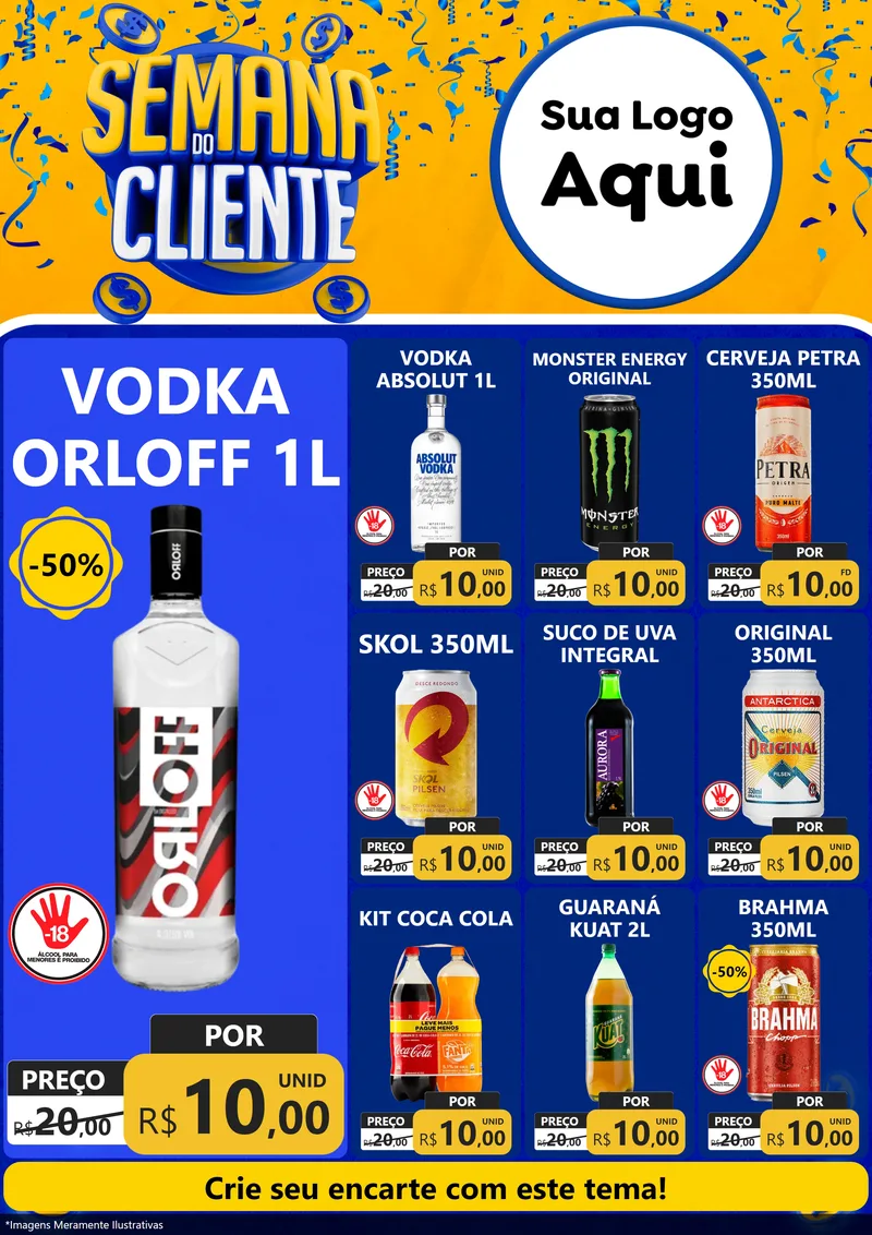 Modelo de Encarte para Encarte A4 Vertical com o tema Semana do Cliente para Distribuidora de bebidas