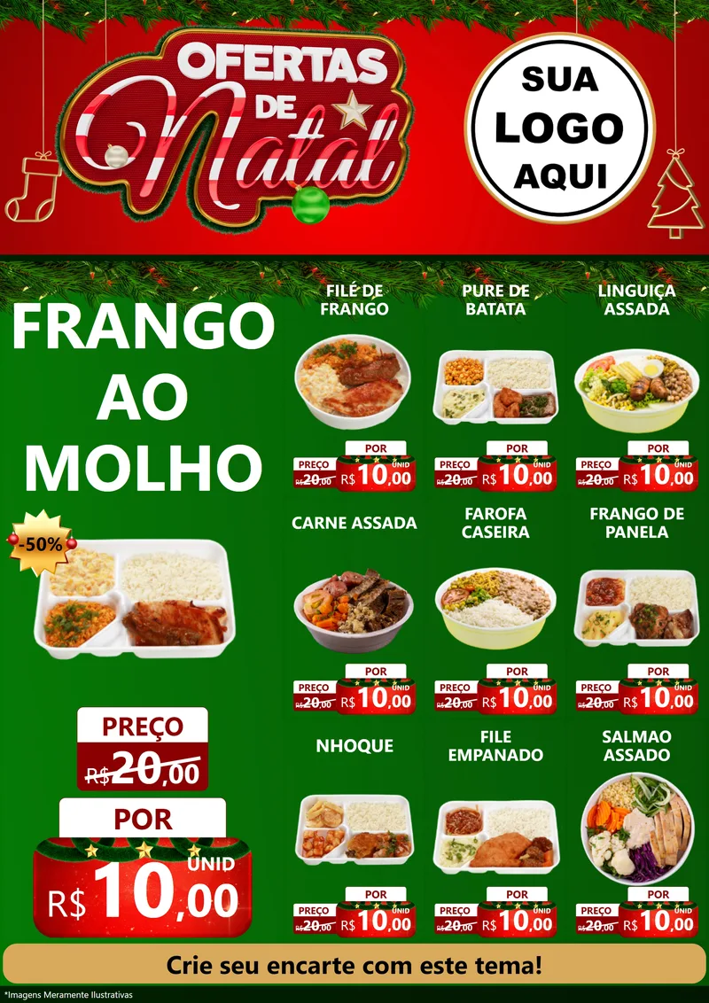Modelo de Encarte para Encarte A4 Vertical com o tema Ofertas de Natal para Restaurante