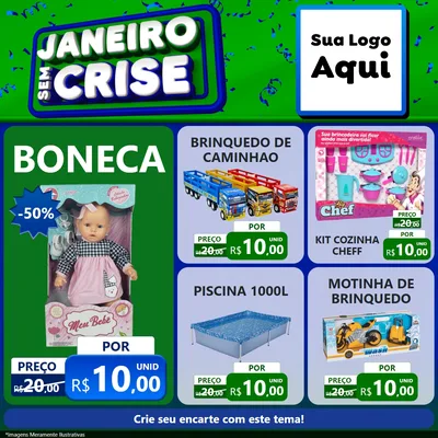 Modelo de Rede Social para Feed Facebook com o tema Janeiro Sem Crise para Brinquedos