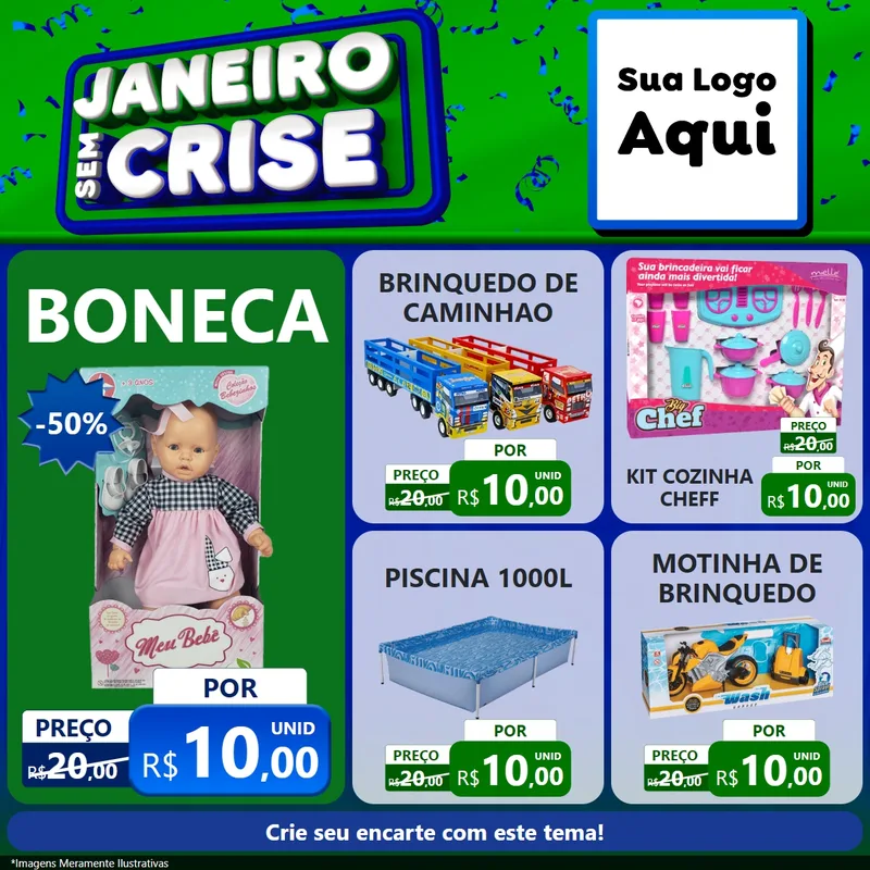 Modelo de Rede Social para Feed Facebook com o tema Janeiro Sem Crise para Brinquedos