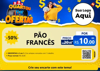 Modelo de Cartaz para Cartaz A4 Horizontal com o tema Quartou de Ofertas para Padaria
