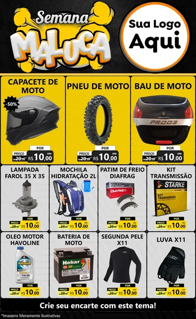 Modelo de Encarte para Encarte Grande com o tema Semana Maluca para Moto peças