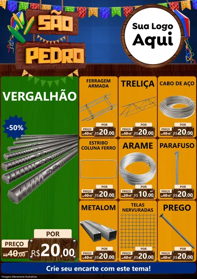 Modelo de Encarte para Encarte A4 Vertical com o tema São Pedro para Ferragens