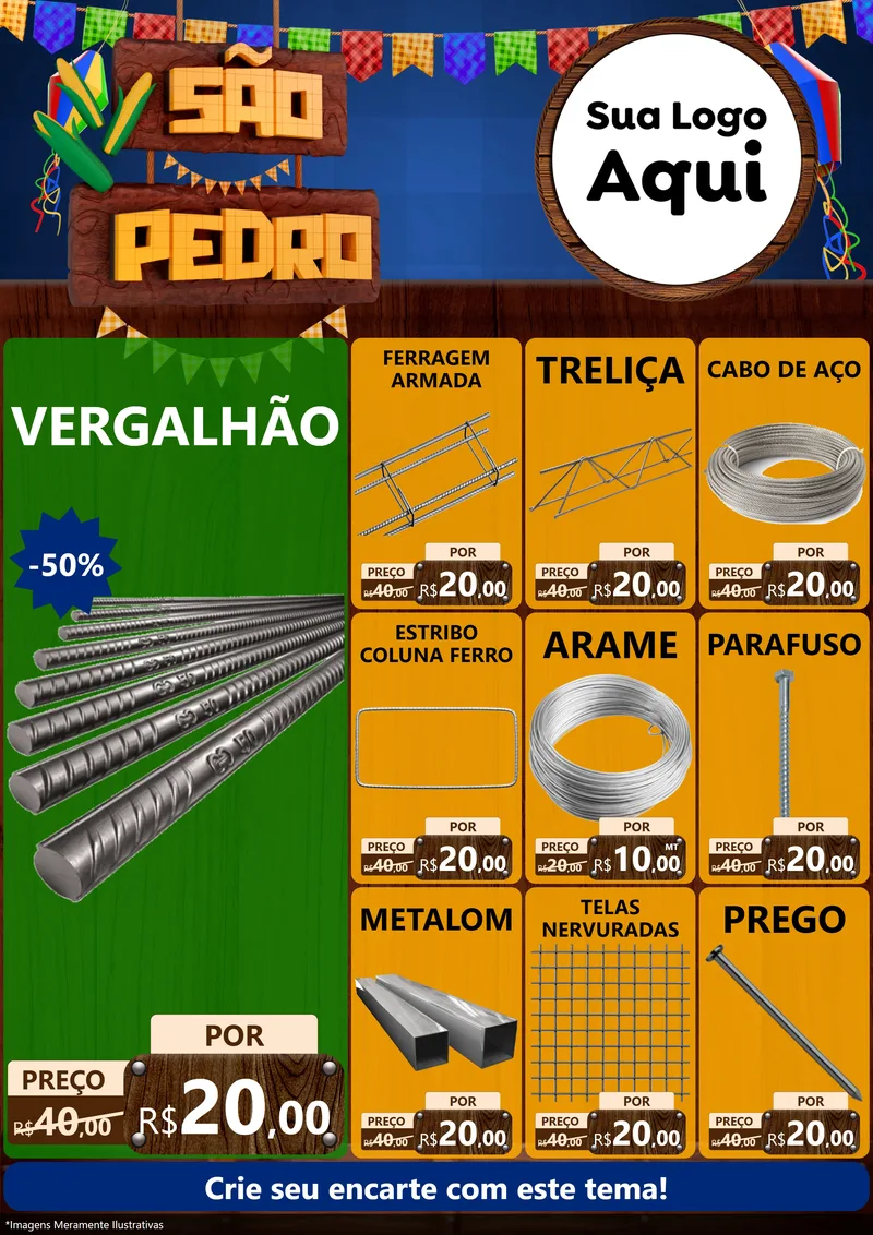 Modelo de Encarte para Encarte A4 Vertical com o tema São Pedro para Ferragens
