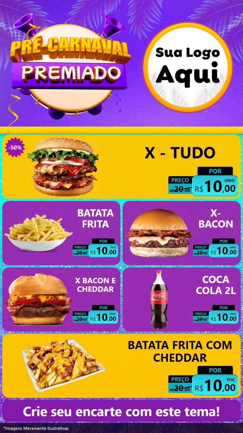 Modelo de TV para TV Vertical com o tema Pré-Carnaval Premiado para Hamburgueria