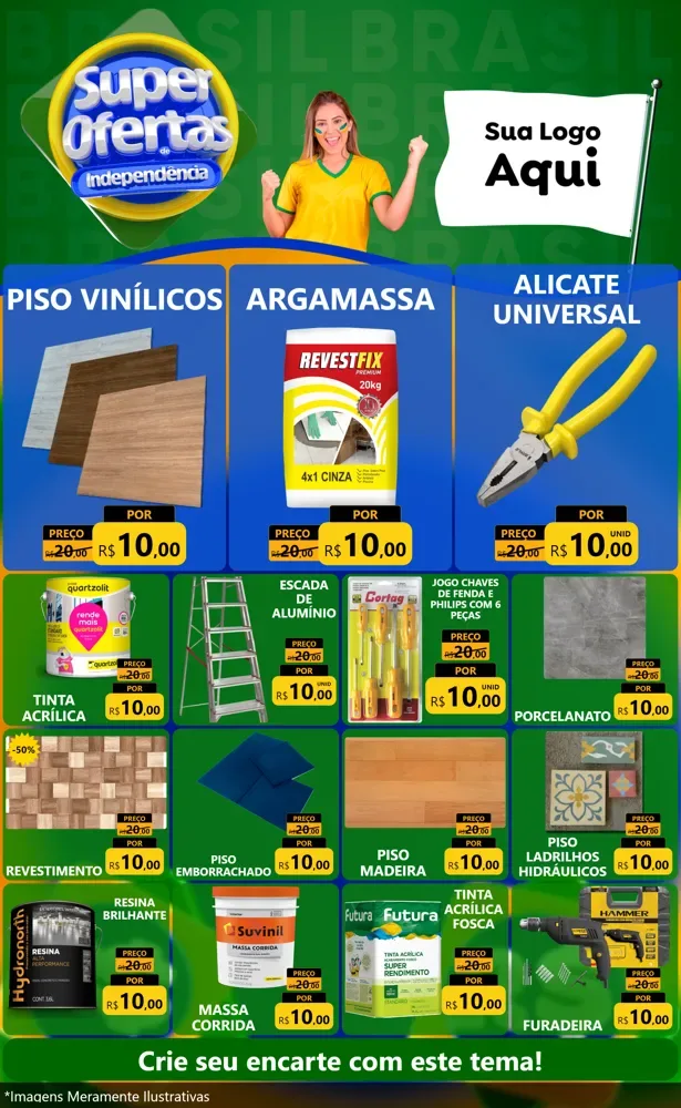Modelo de Encarte para Encarte Grande com o tema Super Ofertas de Independência para Material para Construção