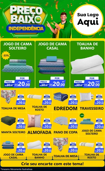 Modelo de Encarte para Encarte Grande com o tema Preço Baixo de Independência para Cama, Mesa e Banho