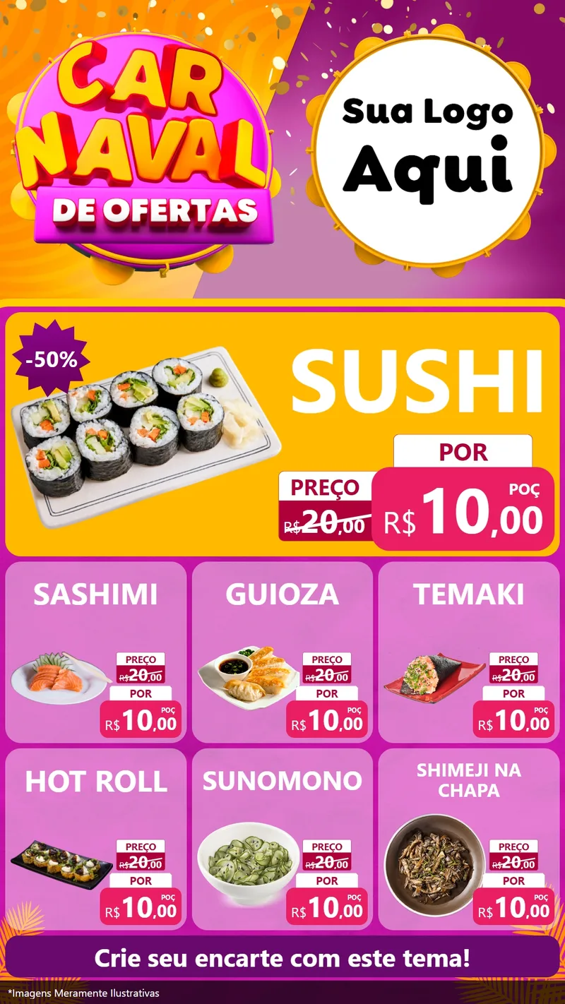 Modelo de Rede Social para Stories com o tema Carnaval de Ofertas para Comida japonesa