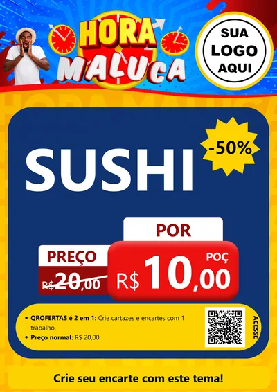 Modelo de Cartaz para Cartaz A4 Vertical com o tema Hora Maluca para Comida japonesa