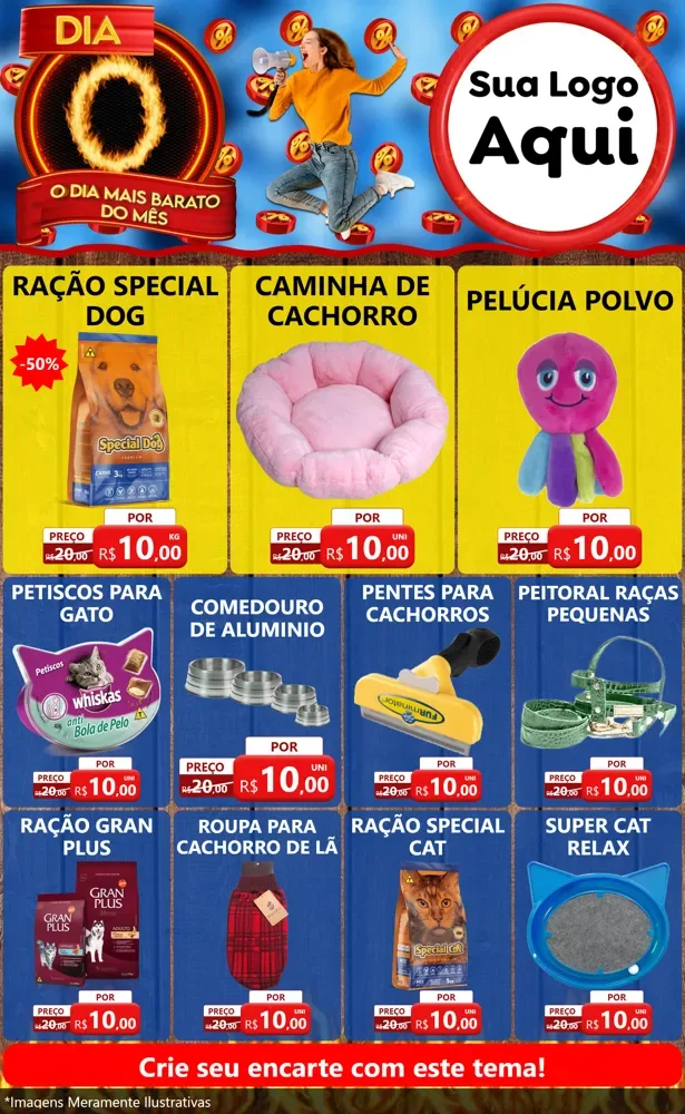 Modelo de Encarte para Encarte Grande com o tema Dia O - O Dia Mais Barato Do Mês para Pet Shop