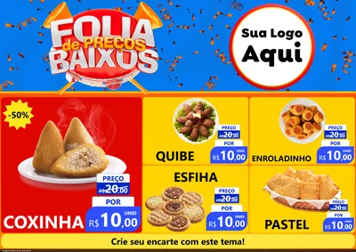 Modelo de Encarte para Encarte A4 Horizontal com o tema Folia de Preços Baixos para Salgadaria