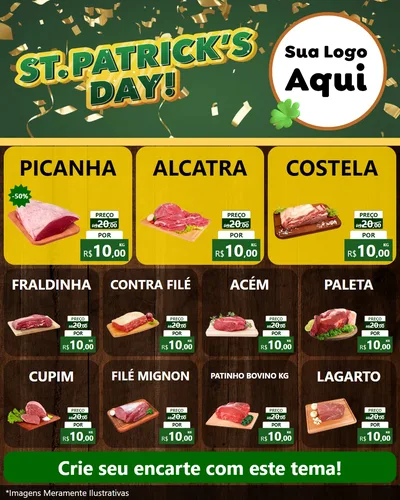Modelo de Rede Social para Feed Instagram com o tema St Patriks Day para Açougue