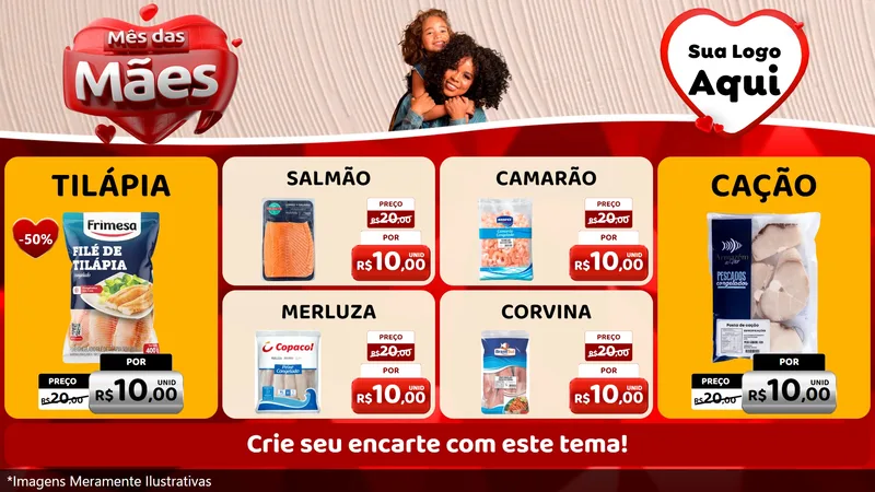 Modelo de TV para TV Horizontal com o tema Mês das Mães para Peixaria