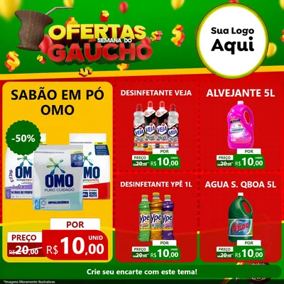 Modelo de Rede Social para Feed Facebook com o tema Ofertas Semana Do Gaúcho para Produtos de Limpeza