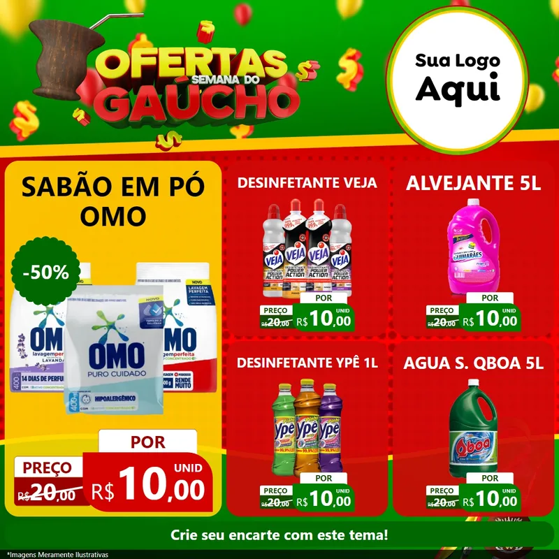 Modelo de Rede Social para Feed Facebook com o tema Ofertas Semana Do Gaúcho para Produtos de Limpeza