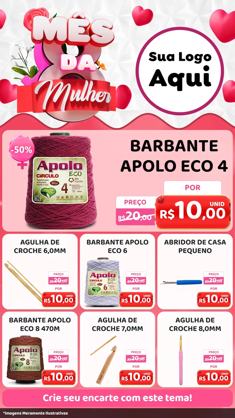 Modelo de Rede Social para Stories com o tema Mês da Mulher para Armarinho e Aviamentos