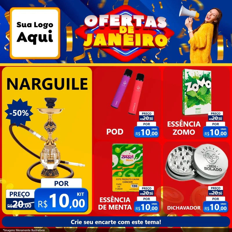 Modelo de Rede Social para Feed Facebook com o tema Ofertas de Janeiro para Tabacaria