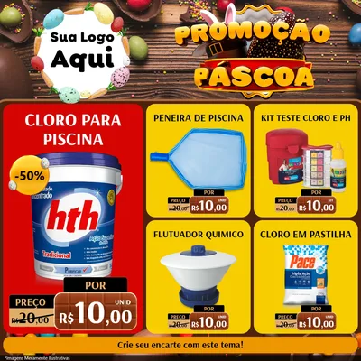 Modelo de Rede Social para Feed Facebook com o tema Promoção Páscoa para Produtos para Piscina