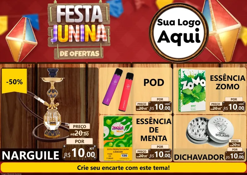 Modelo de Encarte para Encarte A4 Horizontal com o tema Festa Junina de Ofertas para Tabacaria