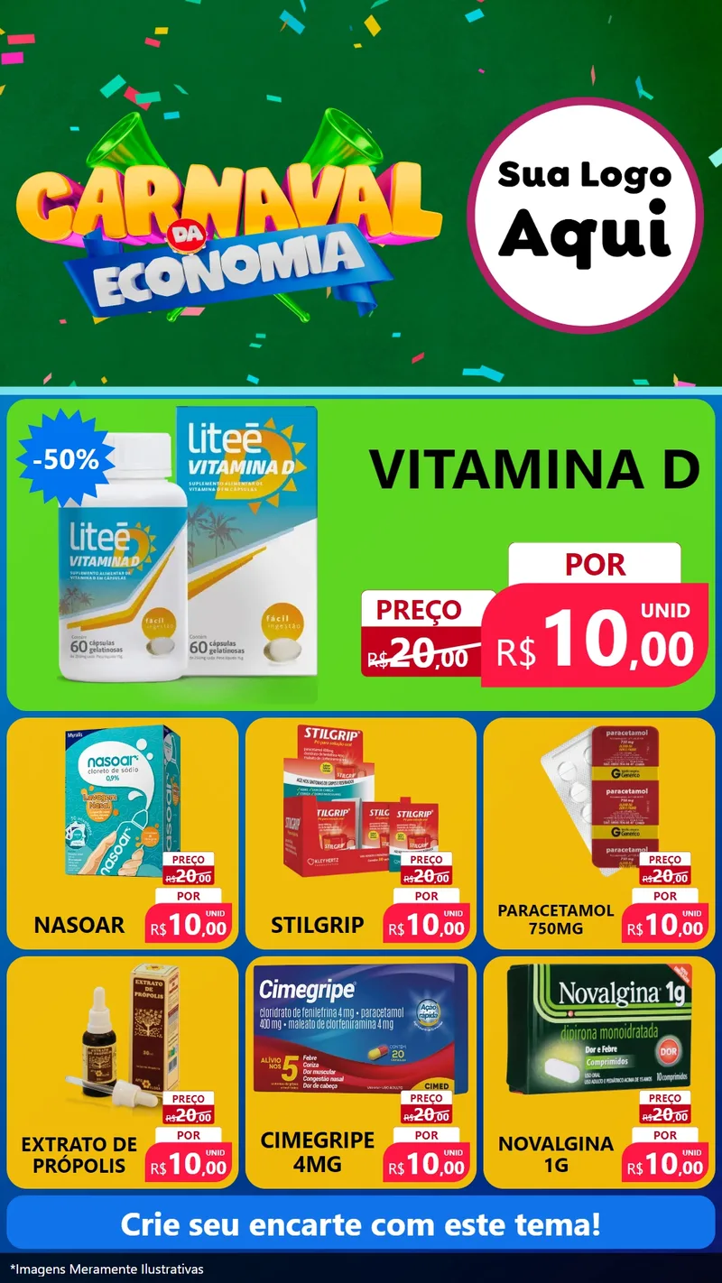 Modelo de Rede Social para Stories com o tema Carnaval da Economia para Farmácia